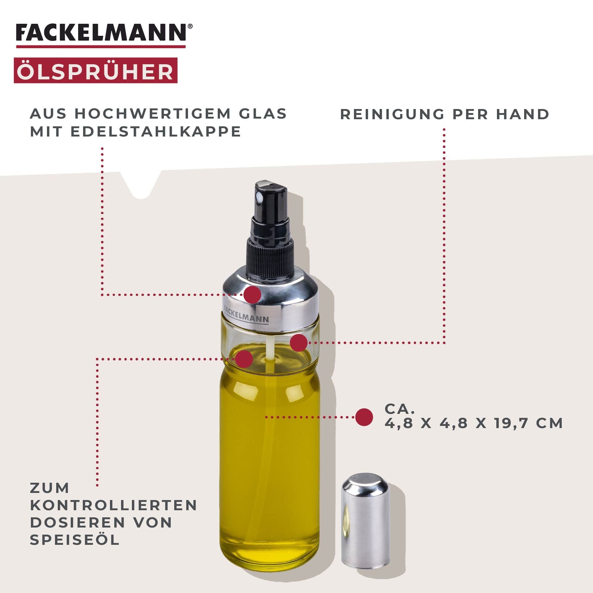 Oljesprayer glass 200 ml for airfryer og matlaging - Fackelmann detalj av lokk