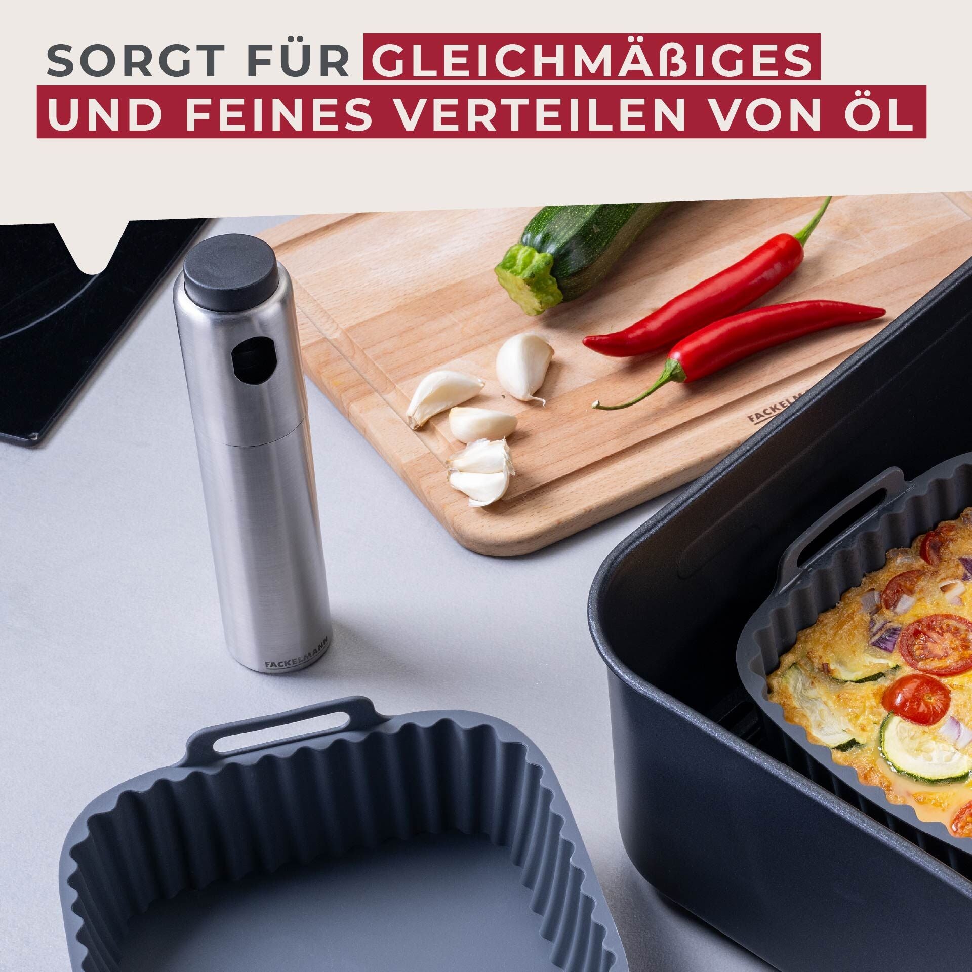 Montert Oljesprayer rustfritt stål 100 ml for airfryer og matlaging - Fackelmann