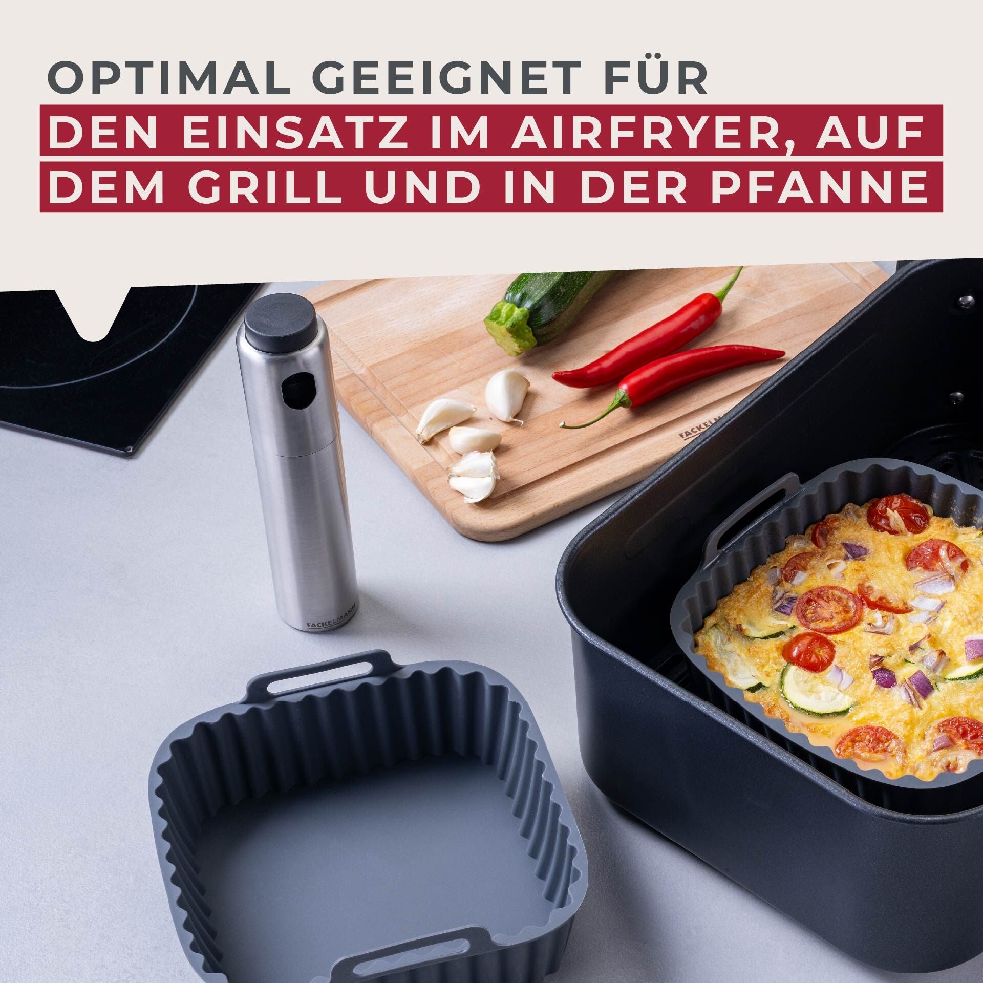 Nærbilde av spraymunnstykke på Oljesprayer rustfritt stål 100 ml for airfryer og matlaging - Fackelmann