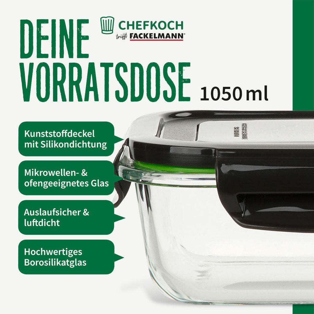 Oppbevaringsboks 1050 ml med silikontetting - Chefkoch trifft Fackelmann montert med mat