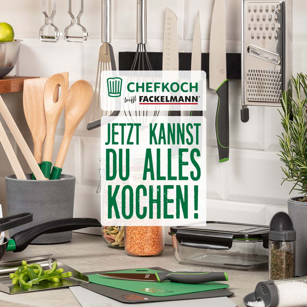 Oppbevaringsboks 1050 ml med silikontetting - Chefkoch trifft Fackelmann logo og emballasje
