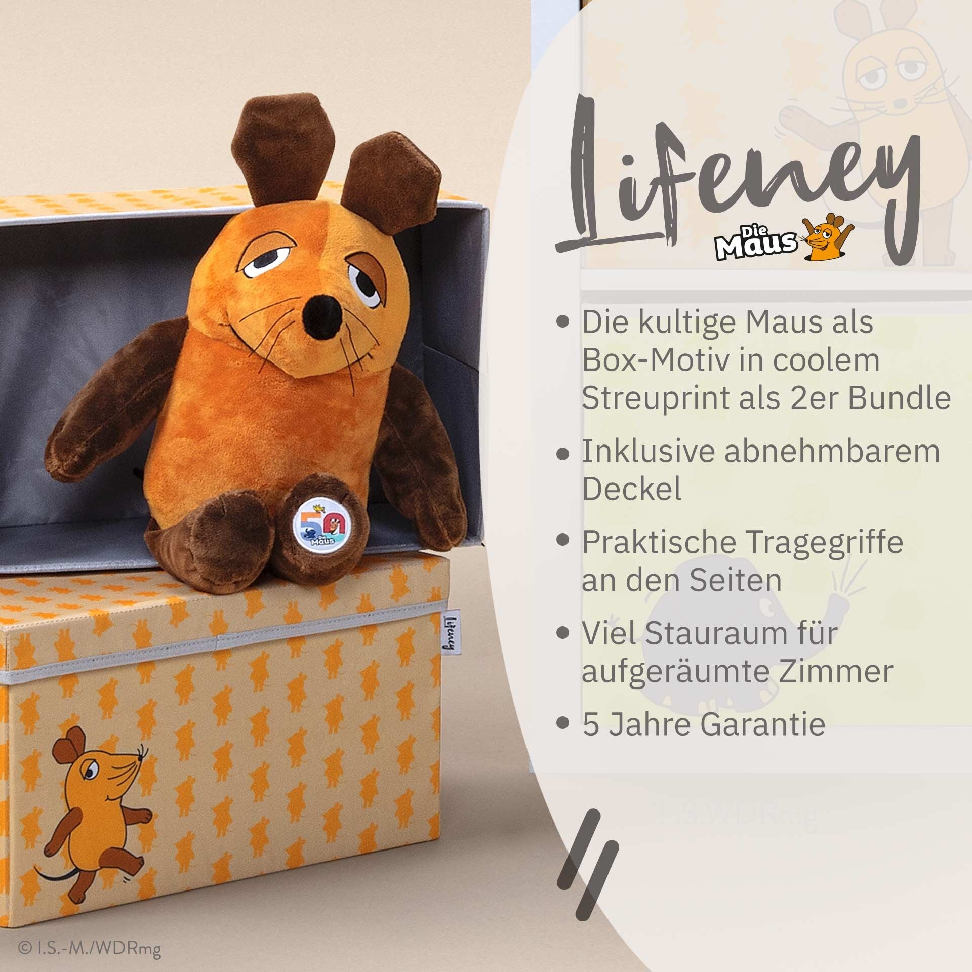 Detaljbilde av oppbevaringsboks 2-delt sett DieMaus 37x25x21 cm aprikos