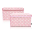 Oppbevaringsboks 2-delt sett med lokk rosa prikker forfra