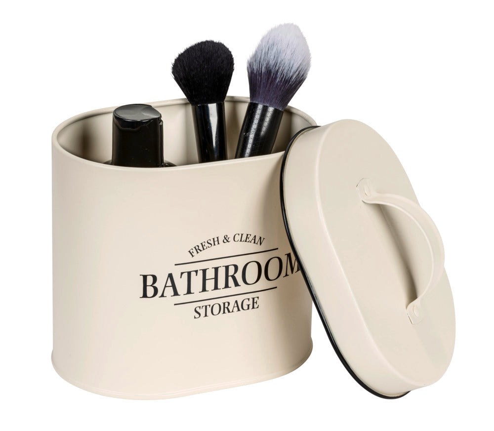 Oppbevaringsboks bad oval med lokk Uri beige metall bakside
