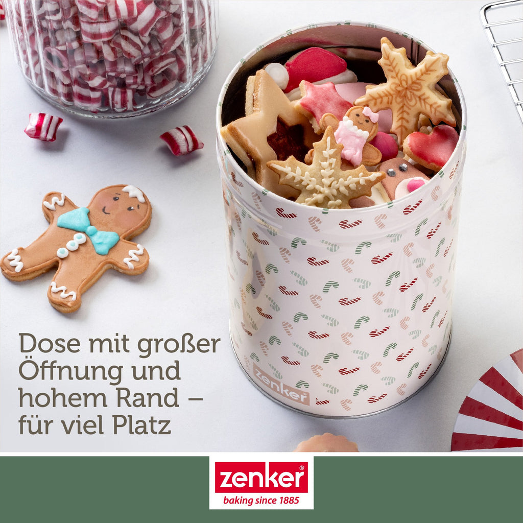 Detalj av blikkmaterialet på Oppbevaringsboks blikk Ø11 cm The Christmas Candy Shop - Zenker