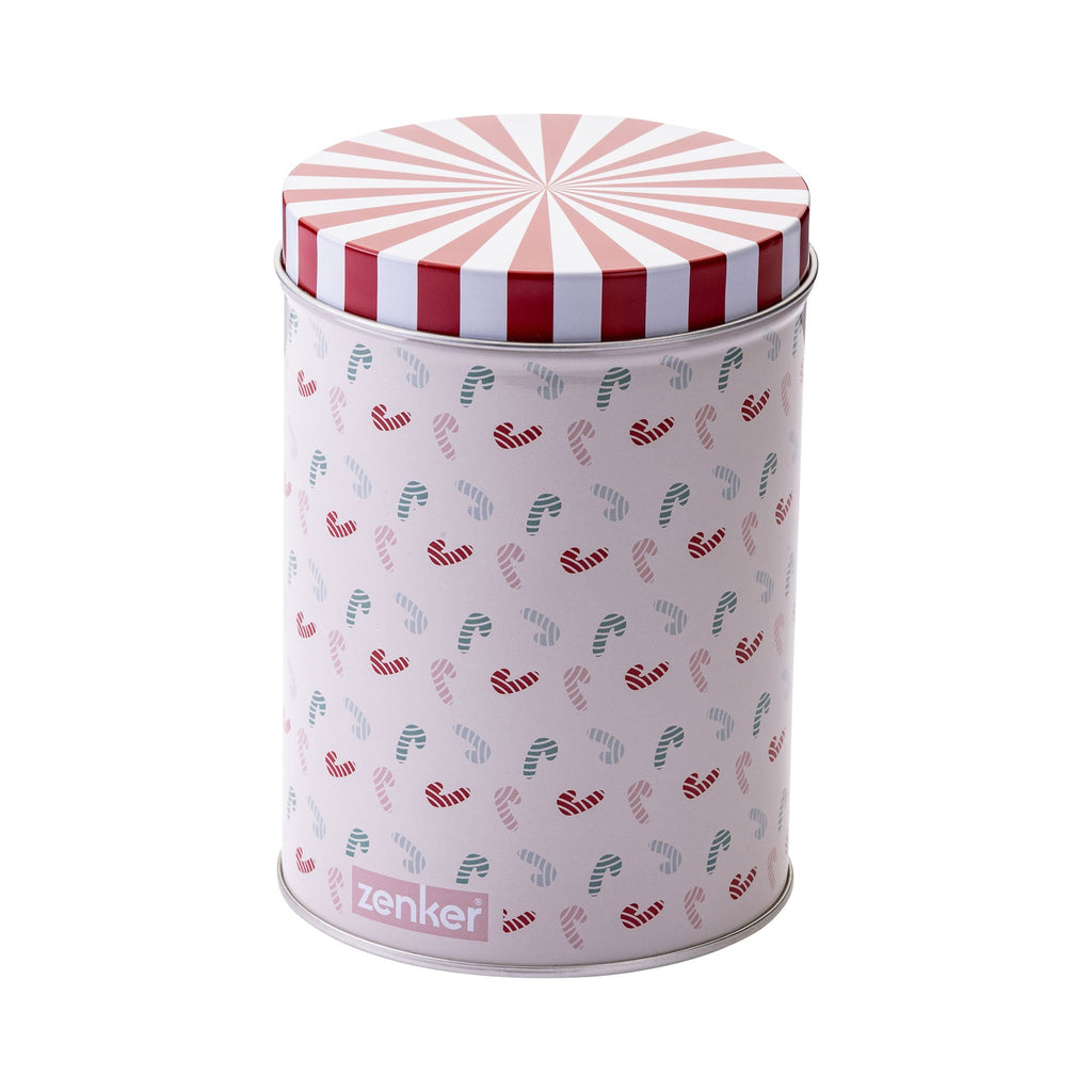 Oppbevaringsboks blikk Ø11 cm The Christmas Candy Shop - Zenker sett forfra med fargerike godterimotiver