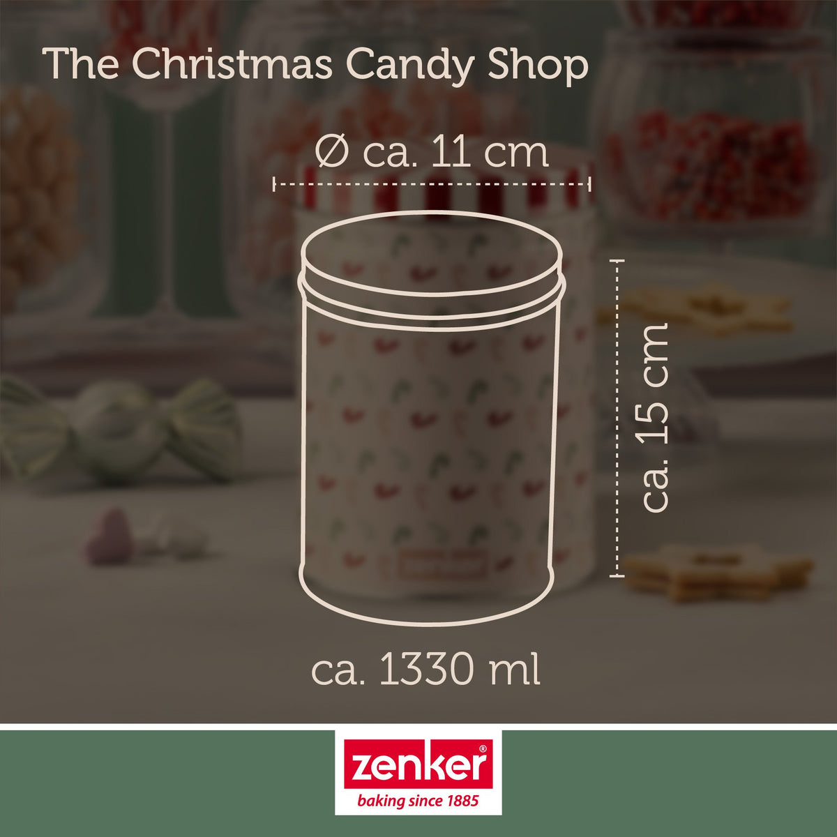 Lokket på Oppbevaringsboks blikk Ø11 cm The Christmas Candy Shop - Zenker sett ovenfra
