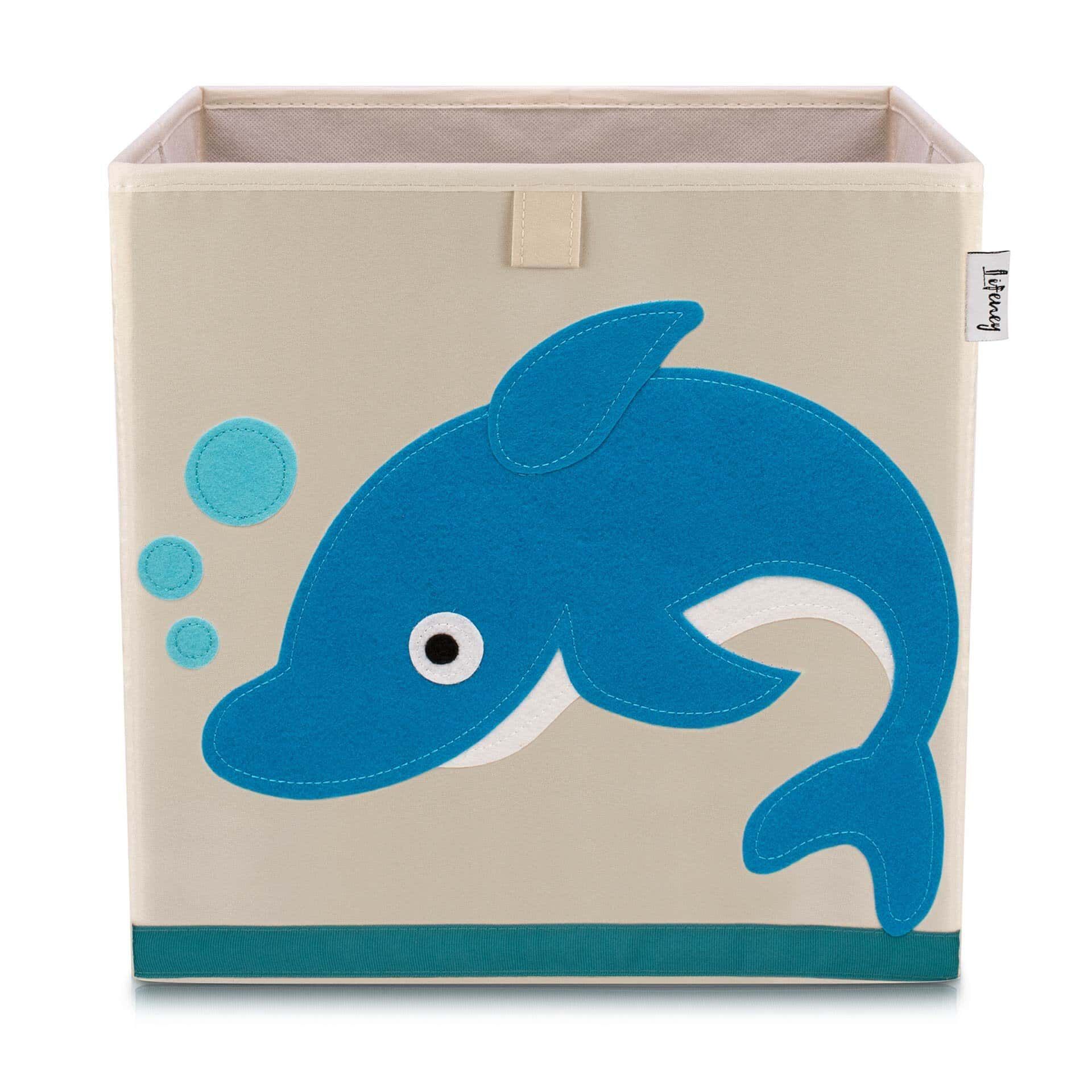 Oppbevaringsboks med delfinmotiv beige forfra
