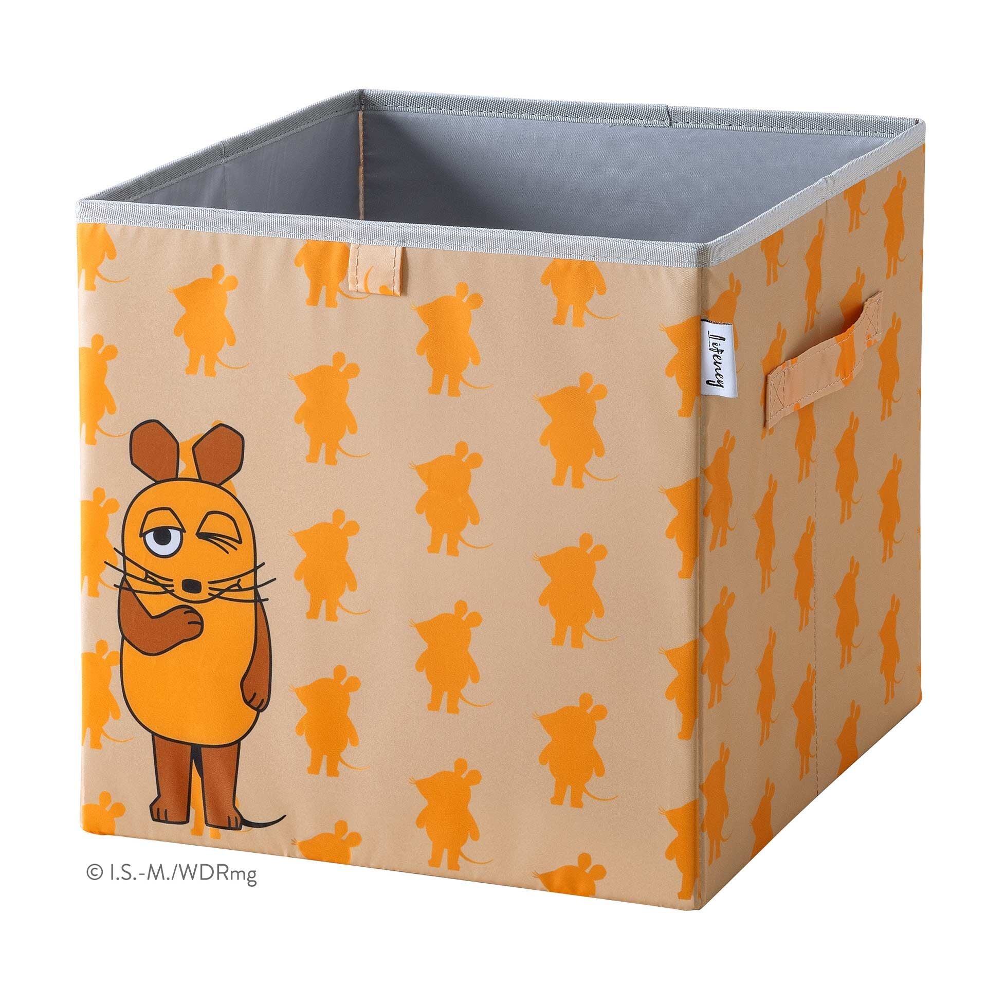 Oppbevaringsboks DieMaus aprikot med lokk 30x30x30 cm forfra