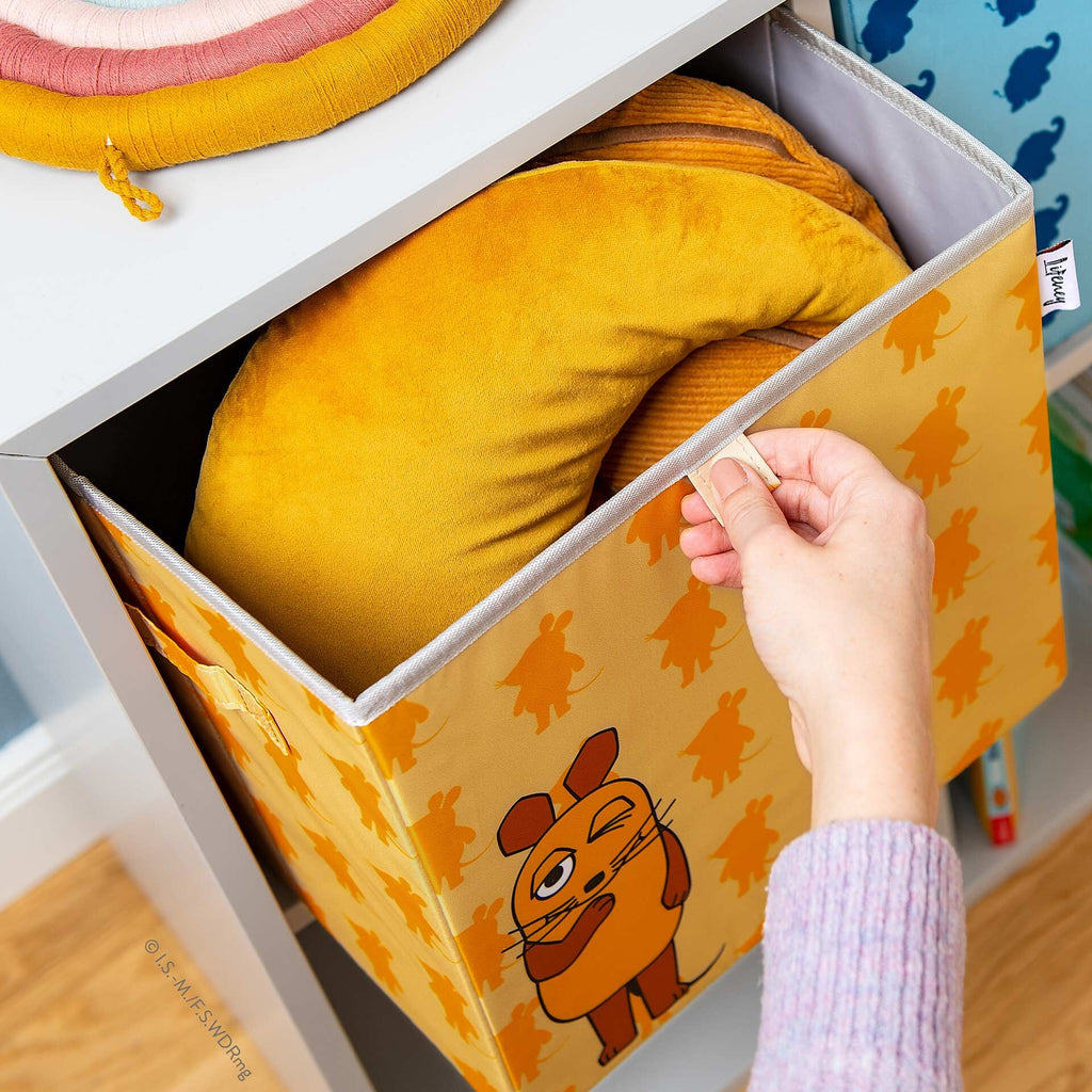 Oppbevaringsboks DieMaus aprikot med lokk 30x30x30 cm bakside