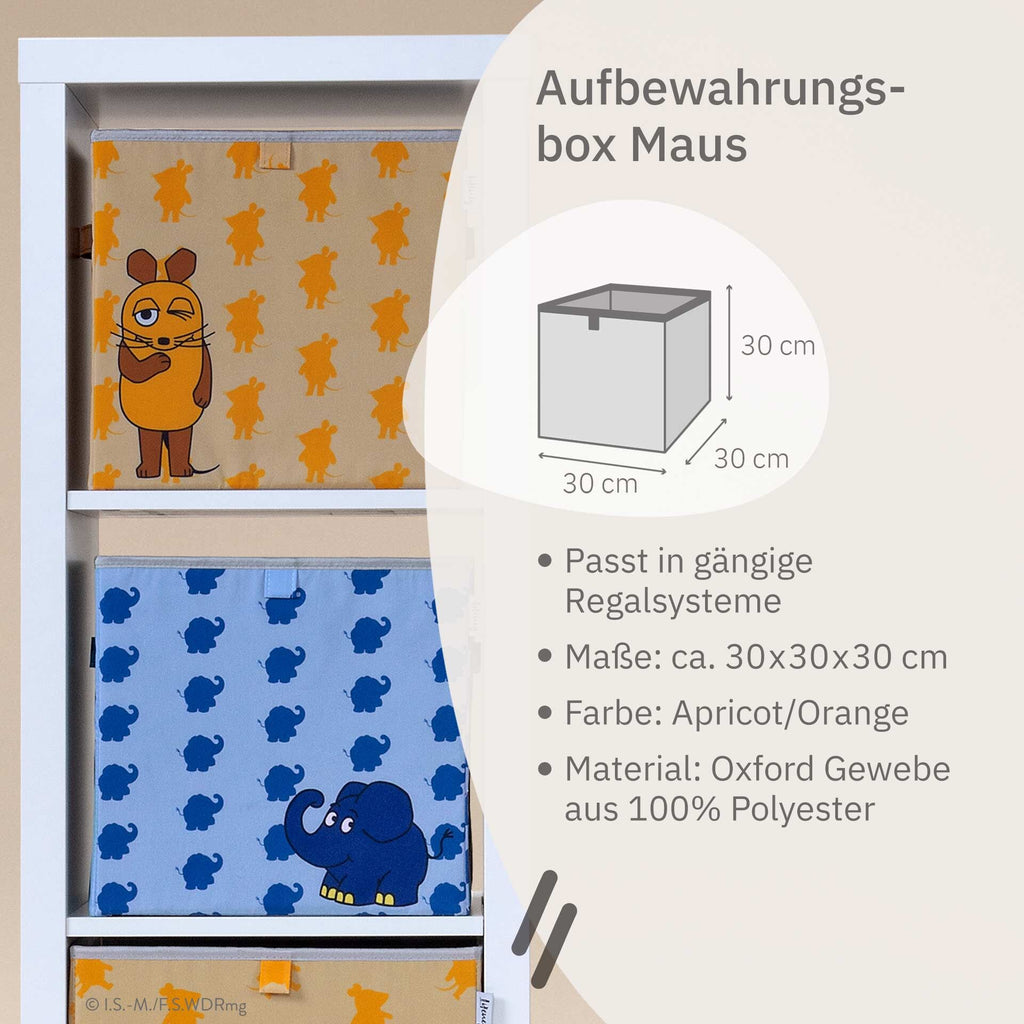 Nærbilde av motiv på Oppbevaringsboks DieMaus aprikot med lokk 30x30x30 cm