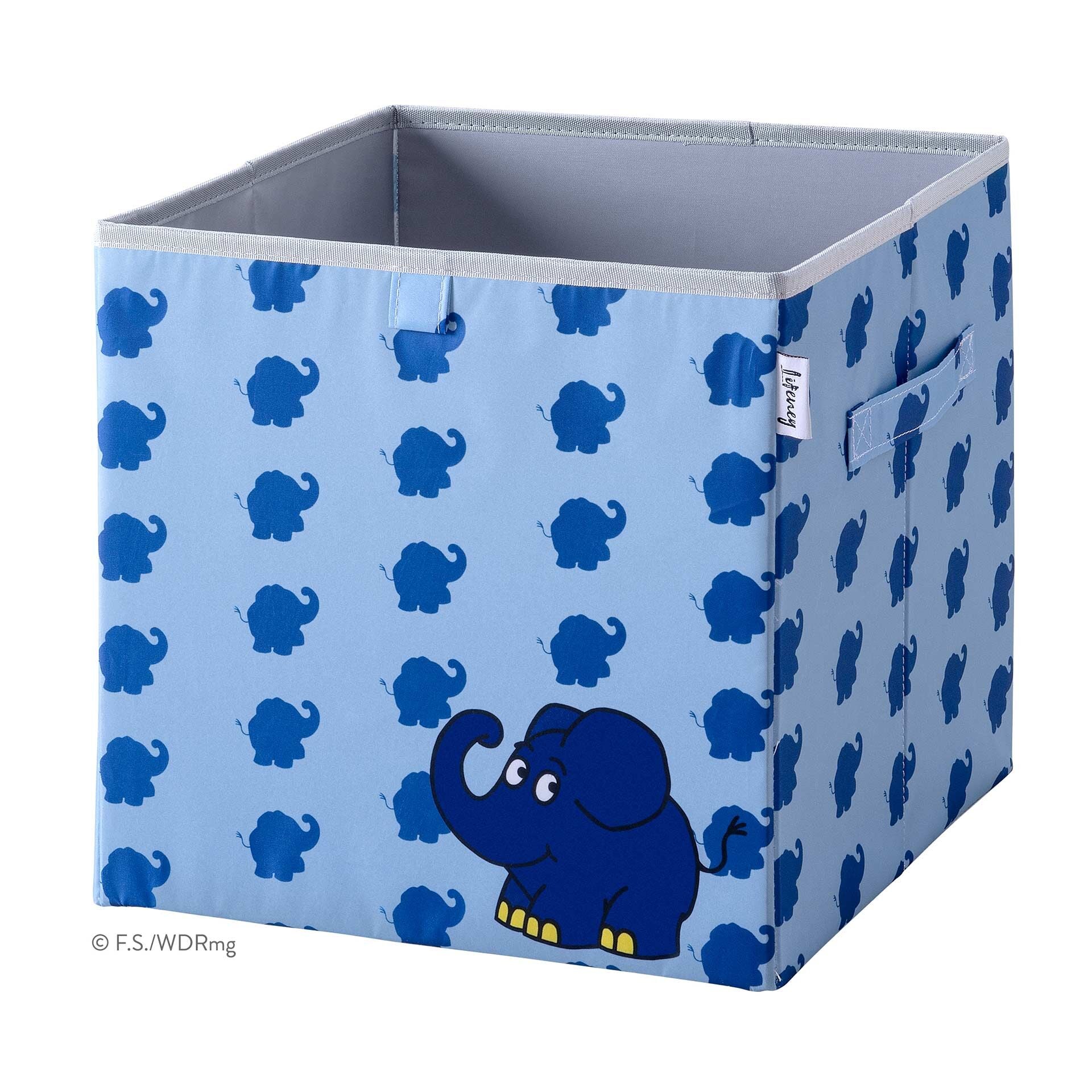 Oppbevaringsboks DieMaus elefant blå 30x30x30 cm forfra