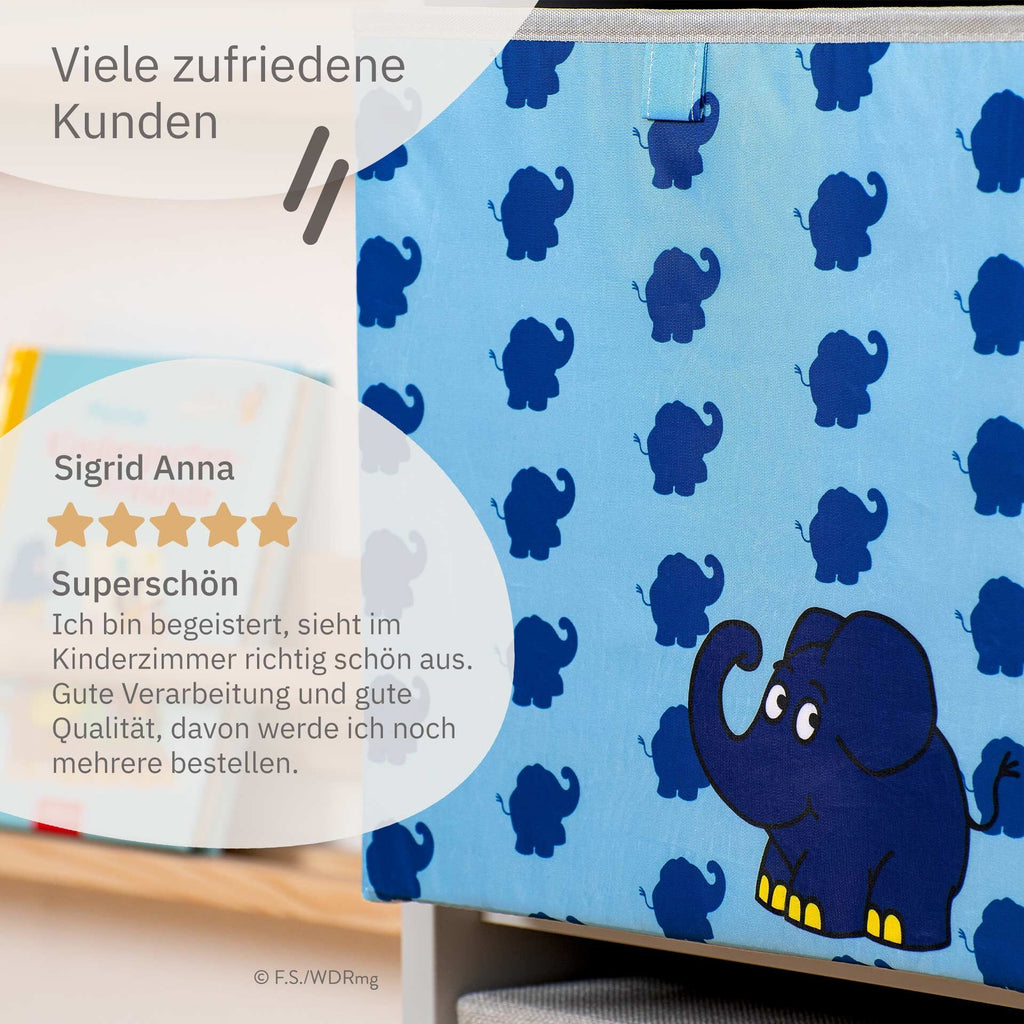 Oppbevaringsboks DieMaus elefant blå 30x30x30 cm sett fra siden
