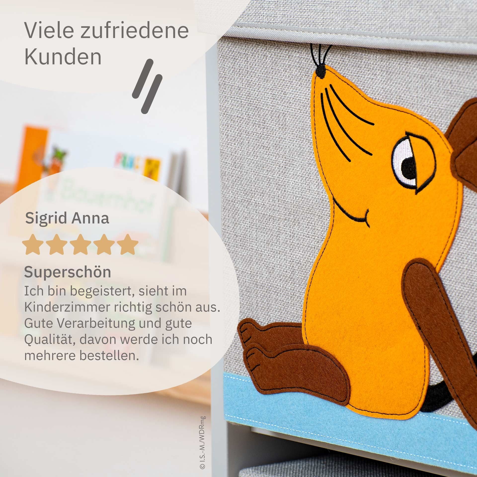Sidevisning av Oppbevaringsboks med lokk DieMaus sittende