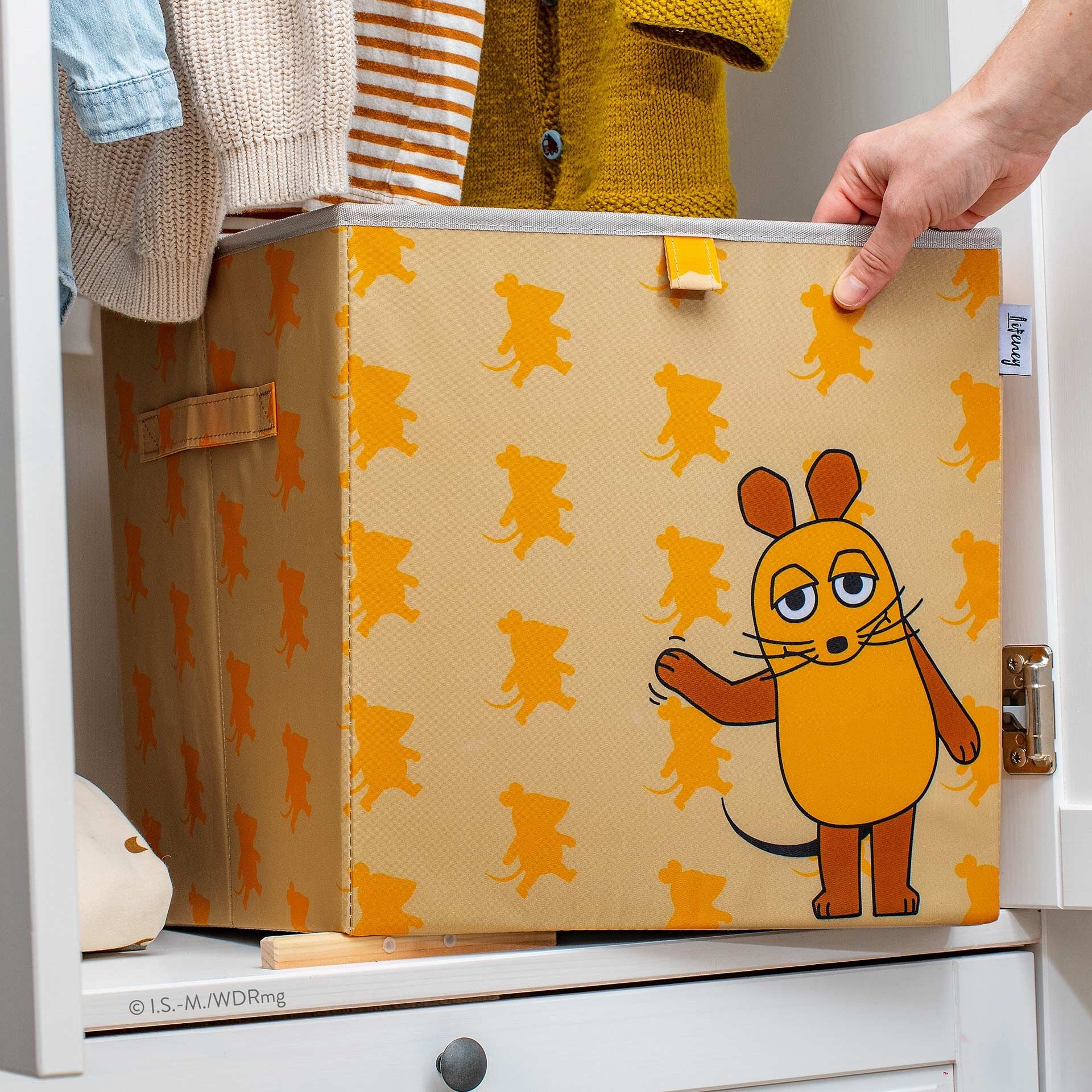 Oppbevaringsboks DieMaus vinkende aprikot 33x33x33 cm bakside