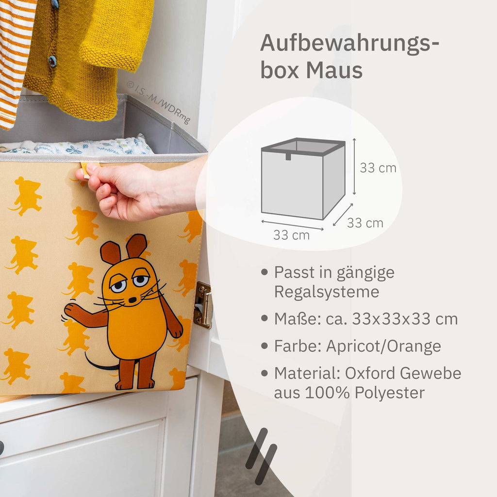 Oppbevaringsboks DieMaus vinkende aprikot 33x33x33 cm montert i hylle