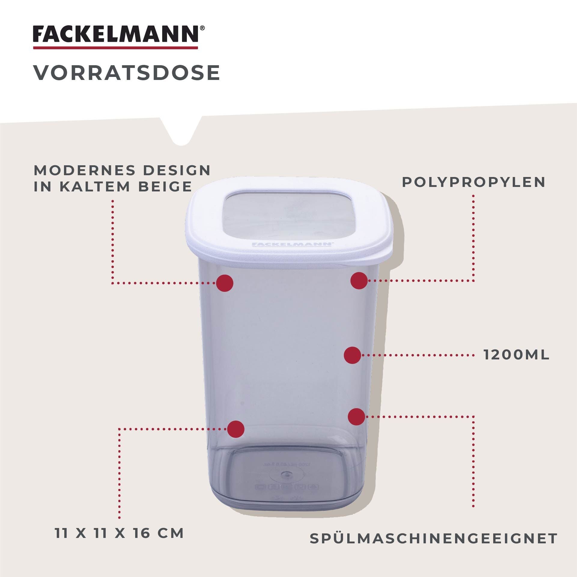 Nærbilde av plastmateriale på Oppbevaringsboks firkantet 1,2 L plast - Fackelmann Be The Move
