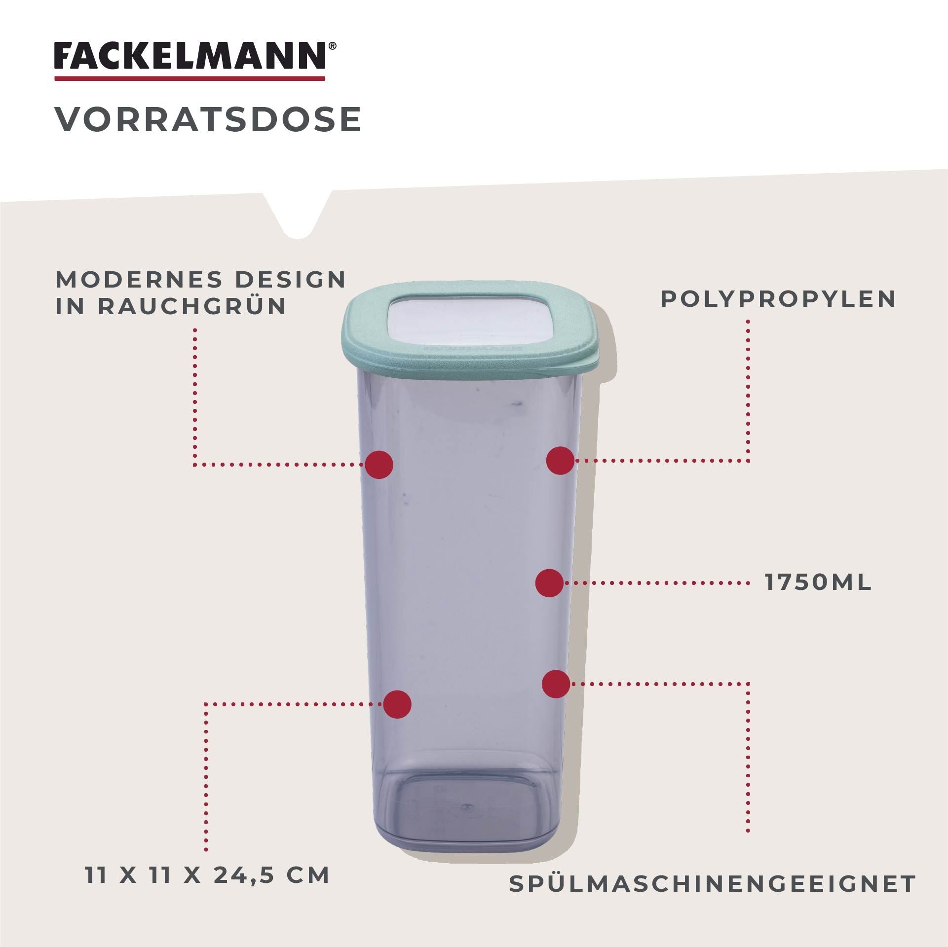 Oppbevaringsboks firkantet 1,75 L plast med lokk - Fackelmann stablet