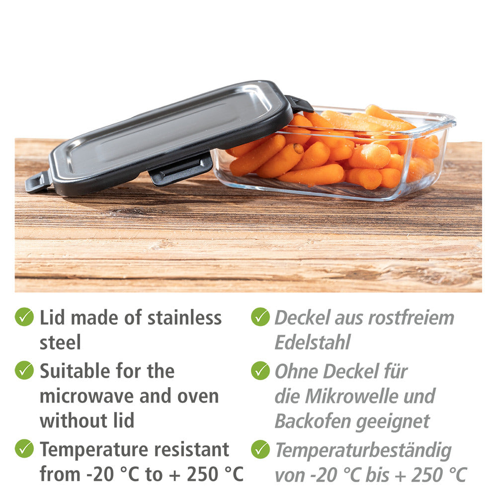 Detalj av lokk i rustfritt stål på Oppbevaringsboks glass 0,6 L med lokk rustfritt stål