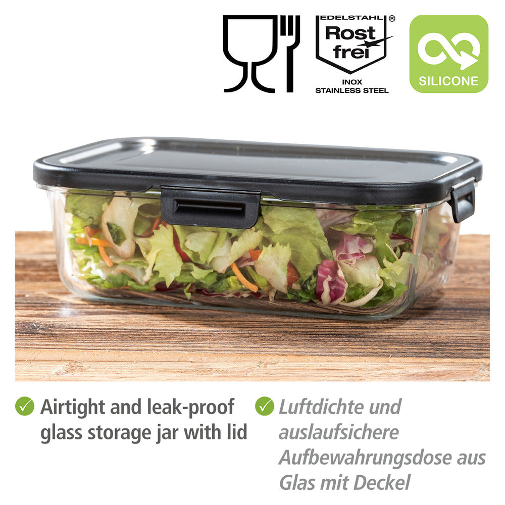 Oppbevaringsboks glass 1,5 L med lokk i rustfritt stål - Wenko bakside