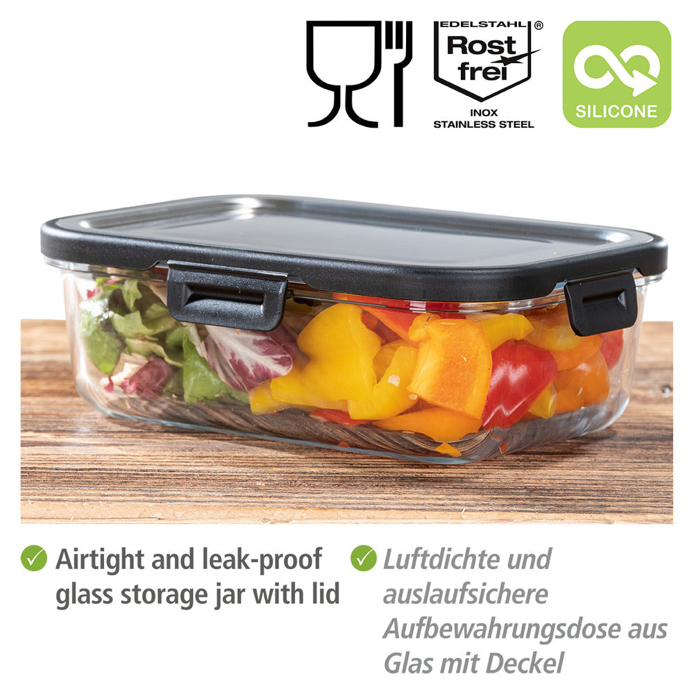 Oppbevaringsboks glass 1 L med lokk rustfritt stål - WENKO bakside