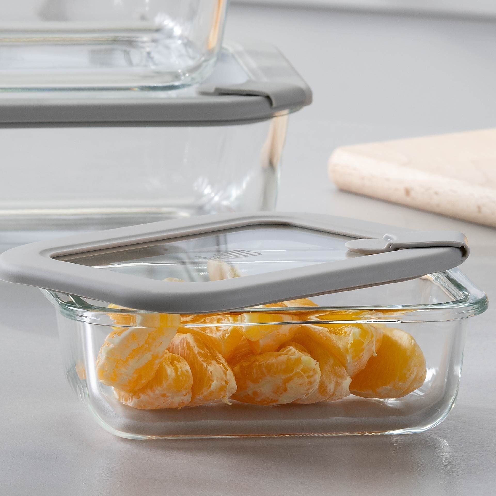 Oppbevaringsboks glass firkantet 370 ml med lokk bakside