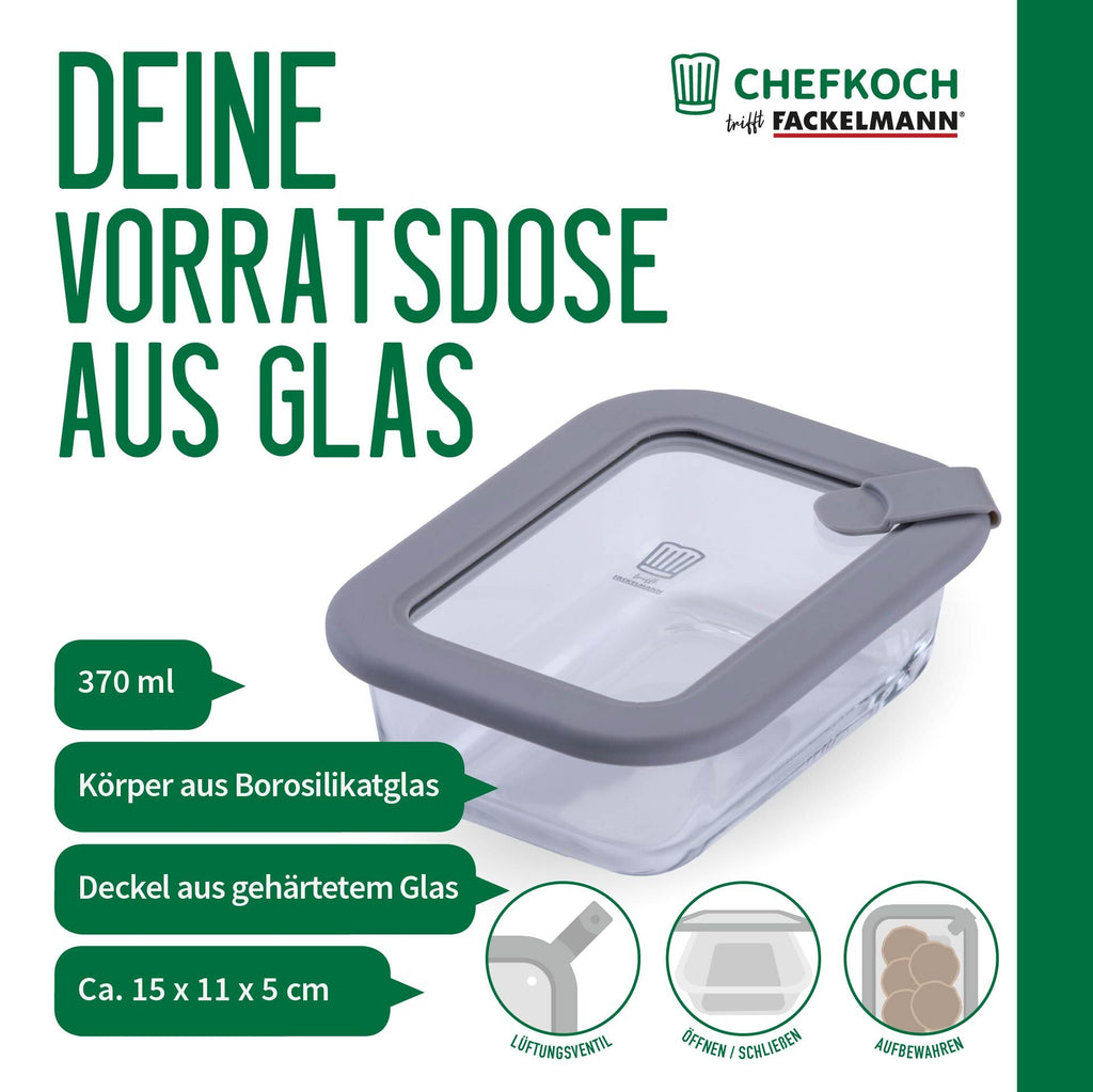 Oppbevaringsboks glass firkantet 370 ml med lokk detalj silikonpakning