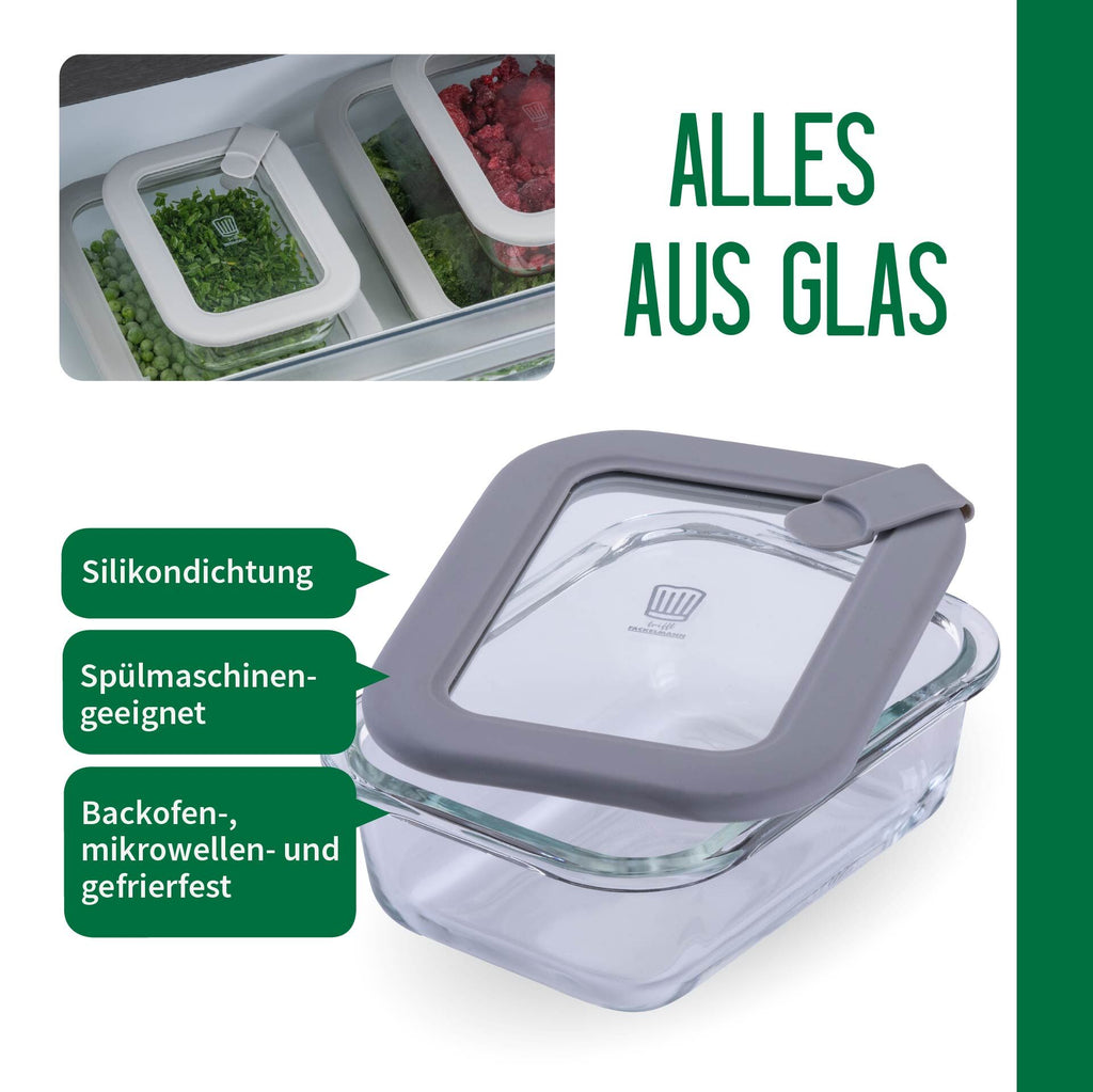 Oppbevaringsboks glass firkantet 370 ml med lokk montert i skap