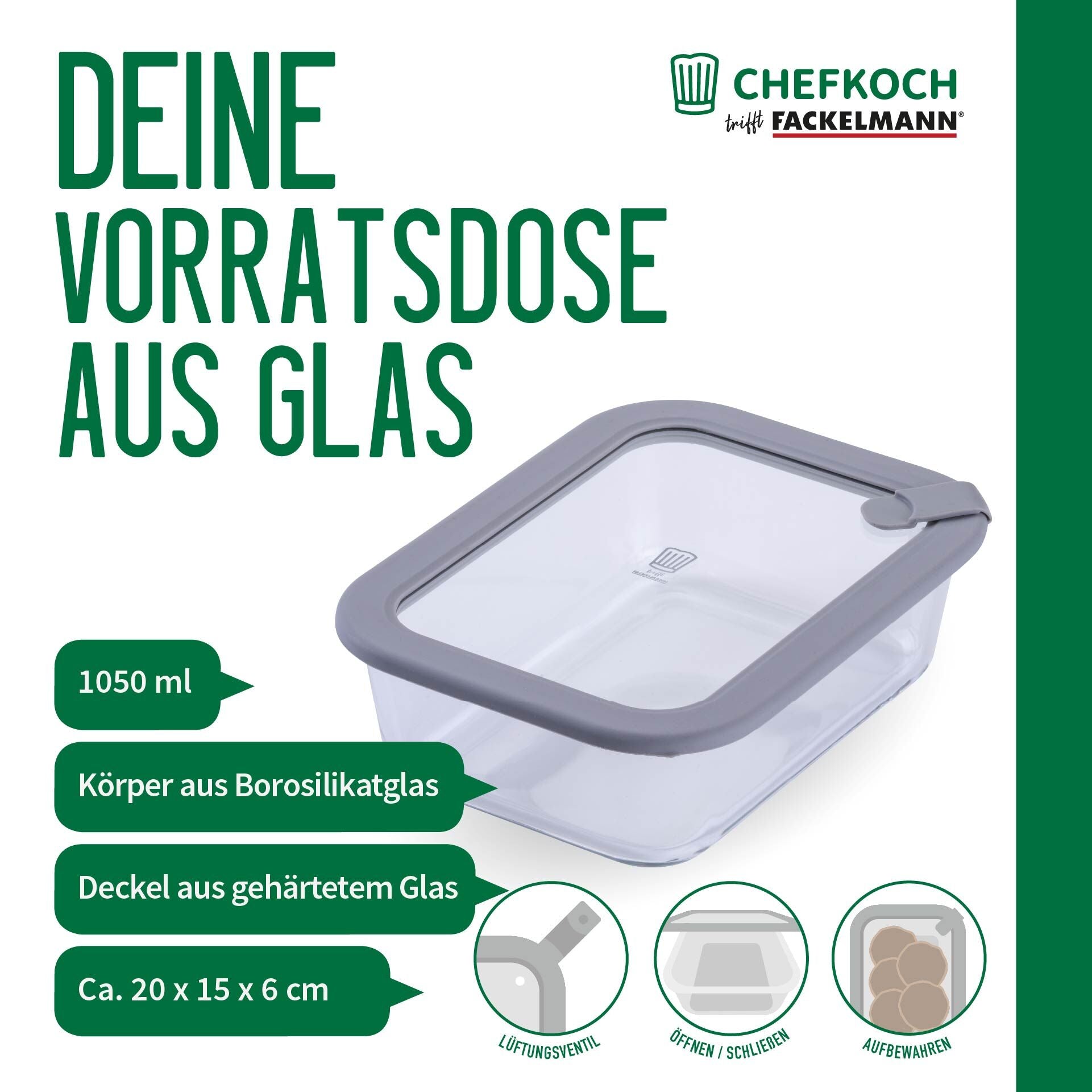 Detalj av silikonventil på Oppbevaringsboks glass firkantet med ventil 1050 ml