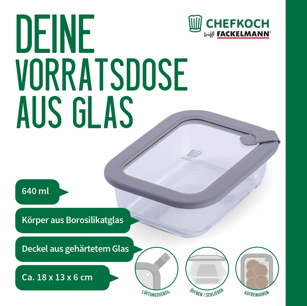 Detalj av glasslokk og silikonpakning på Oppbevaringsboks glass firkantet med ventil 640 ml