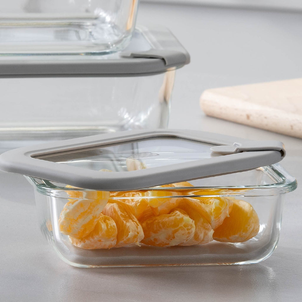 Bakside av Oppbevaringsboks glass rektangulær 1520 ml med lokk