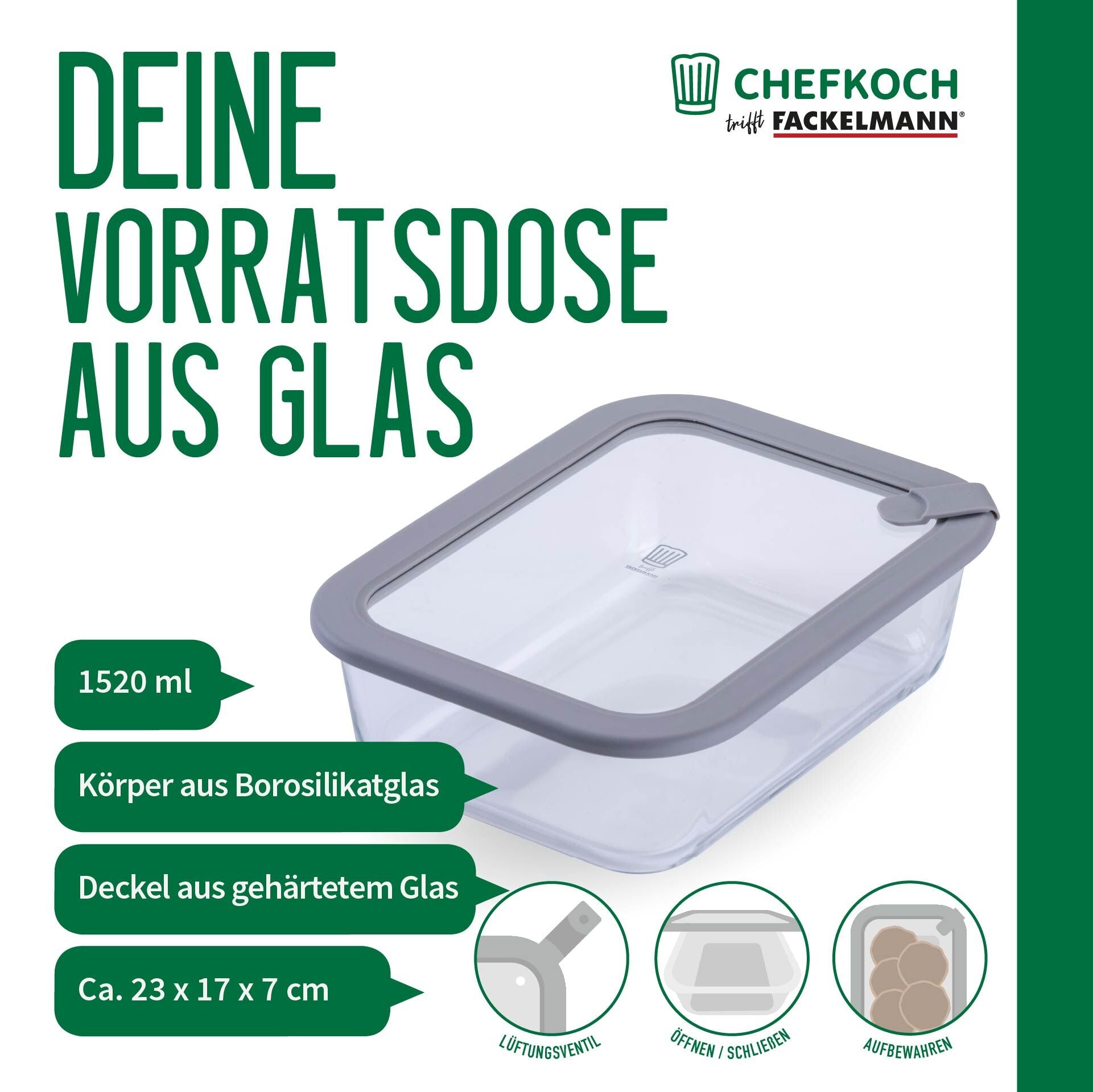 Detalj av silikonlokk på Oppbevaringsboks glass rektangulær 1520 ml med lokk