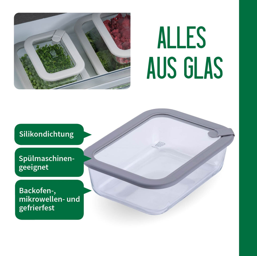 Oppbevaringsboks glass rektangulær 1520 ml med lokk montert i kjøkken