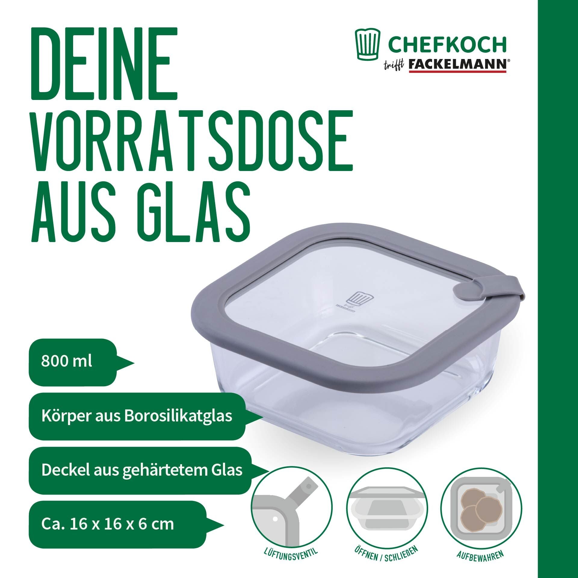 Detalj av lokk på oppbevaringsboks glass rektangulær 800 ml med lokk