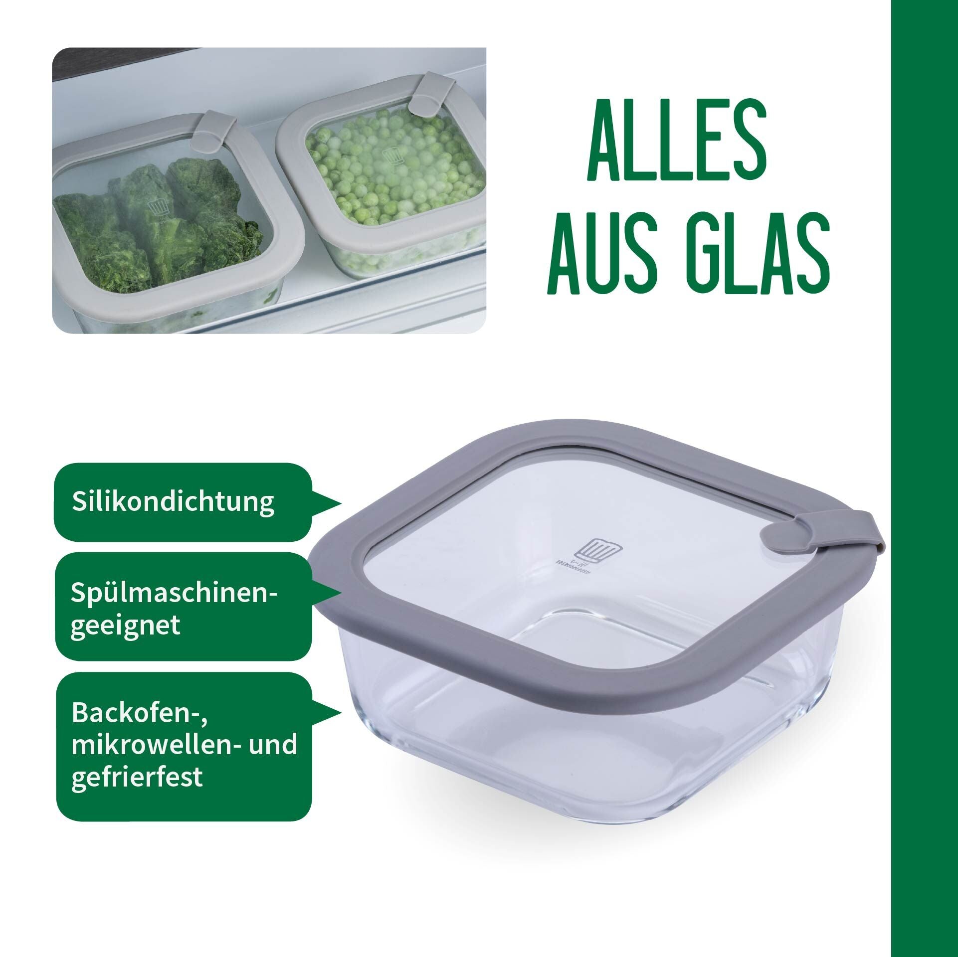 Oppbevaringsboks glass rektangulær 800 ml med lokk montert i kjøkken