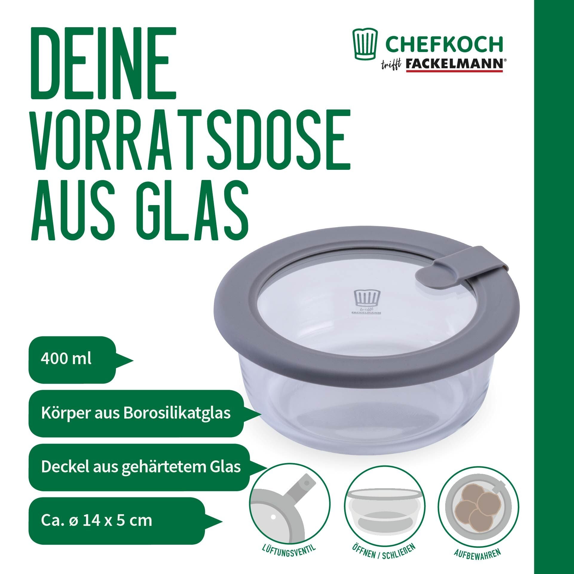 Oppbevaringsboks glass rund 400 ml med lokk - nærbilde av glassmateriale