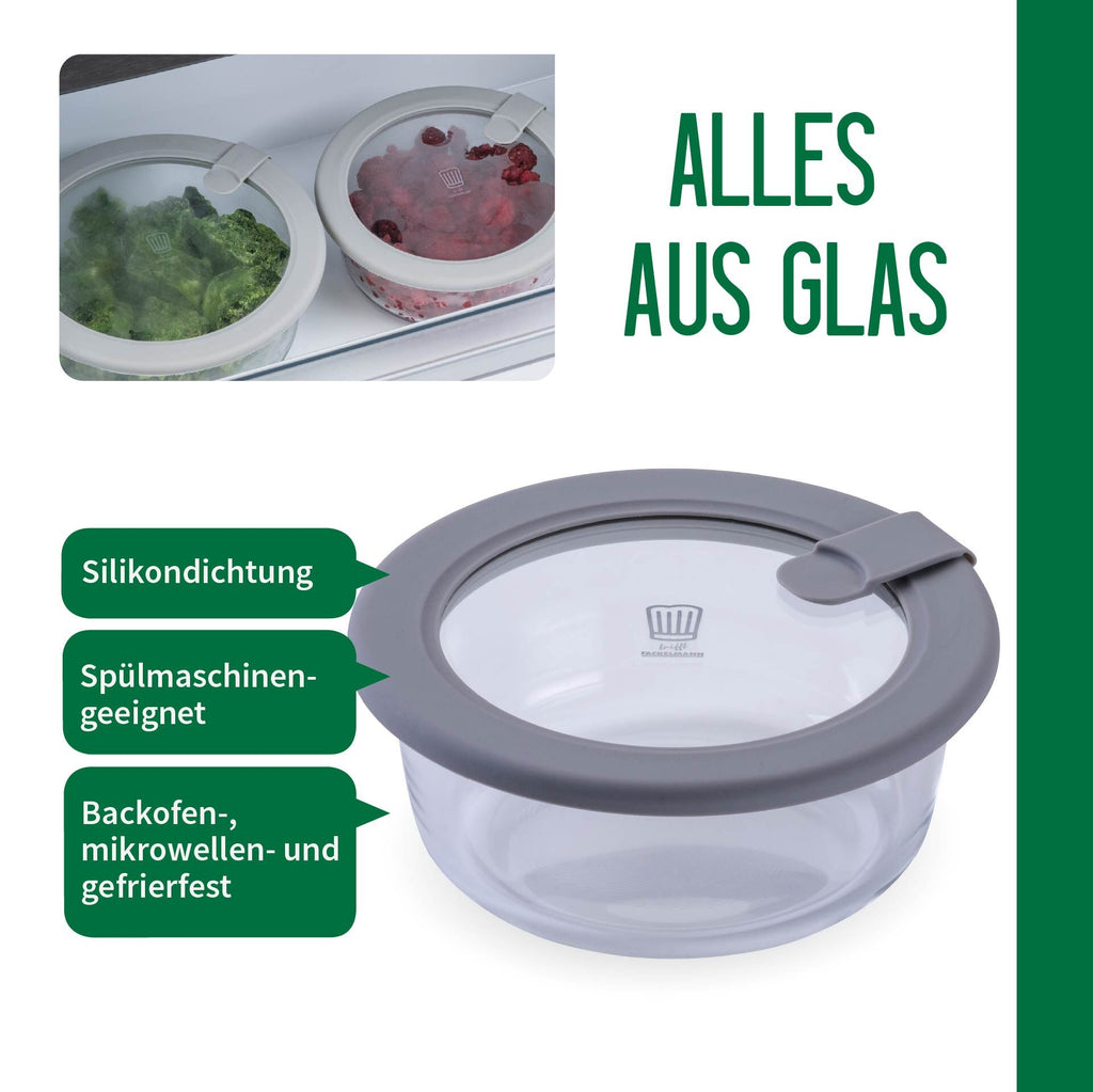 Oppbevaringsboks glass rund 400 ml med lokk - ventil i lokket