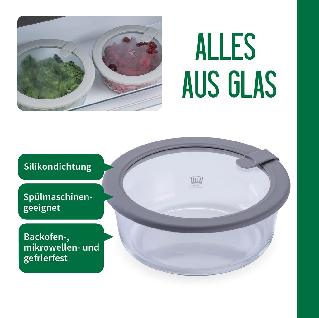 Oppbevaringsboks glass rund 950 ml med lokk nærbilde silikonpakning