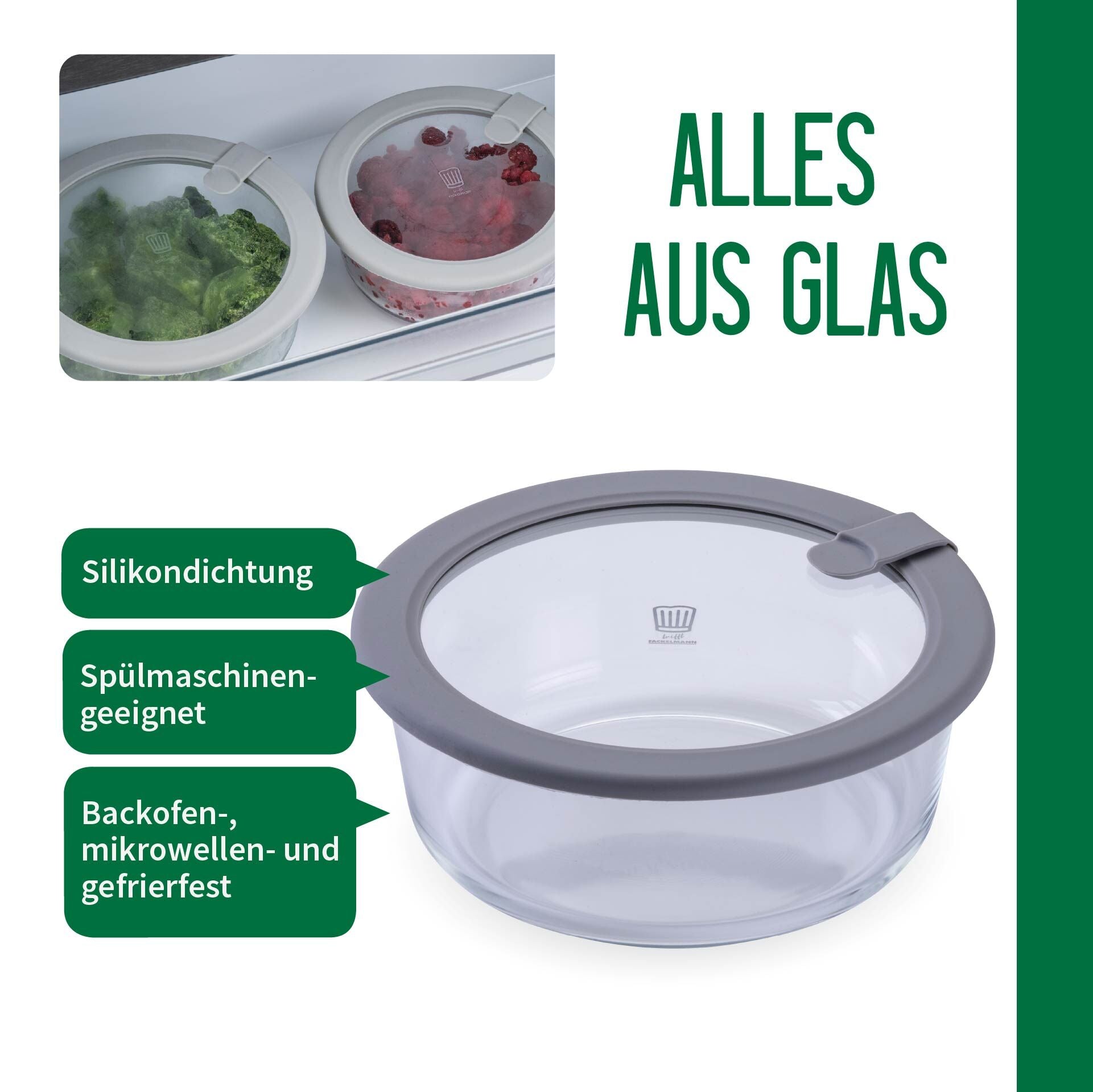 Oppbevaringsboks glass rund 950 ml med lokk nærbilde silikonpakning