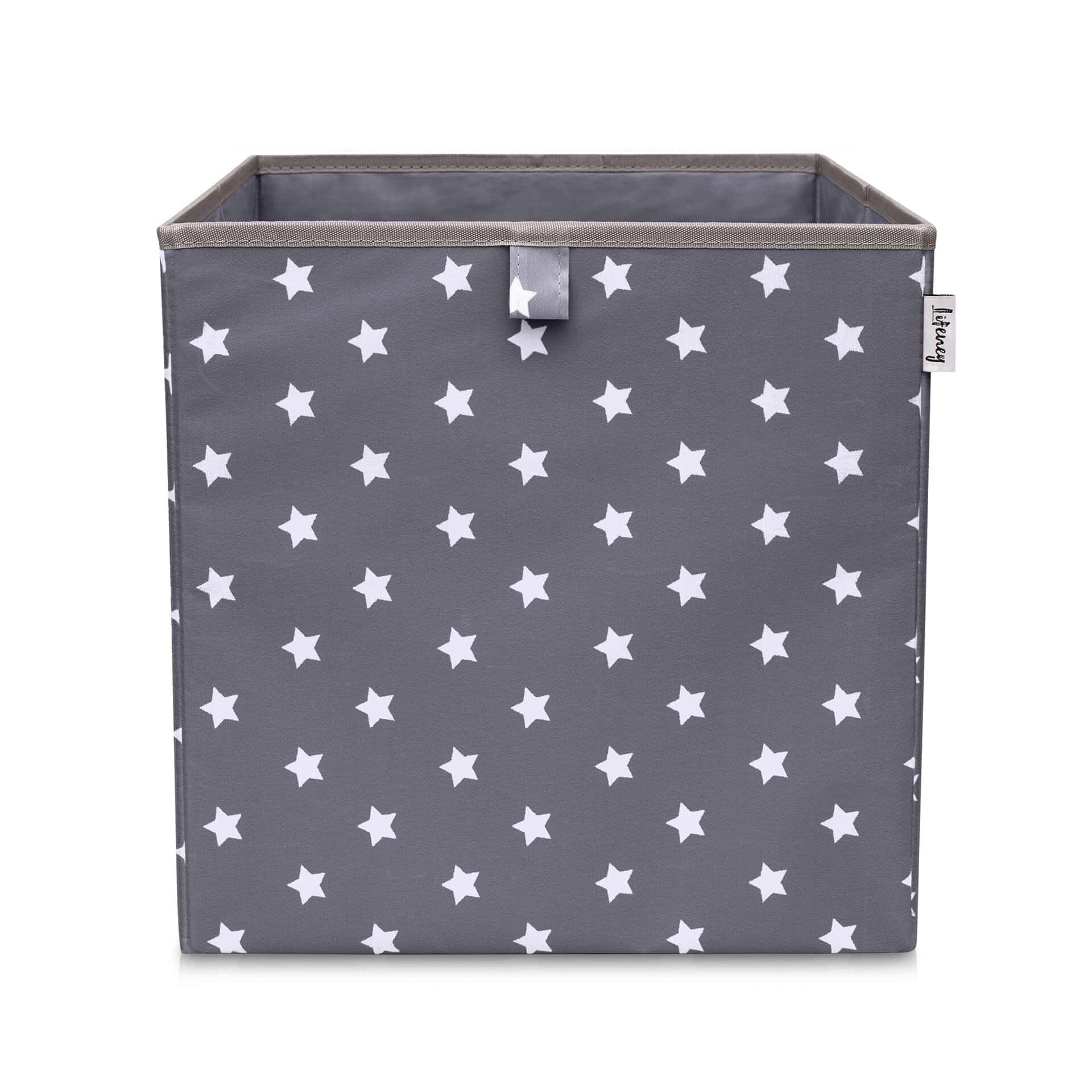 Oppbevaringsboks grå med stjerner 33x33x33 cm polyester - Lifeney forfra