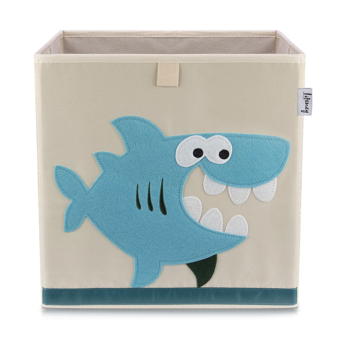 Oppbevaringsboks hai-motiv beige 33x33x33 cm forfra