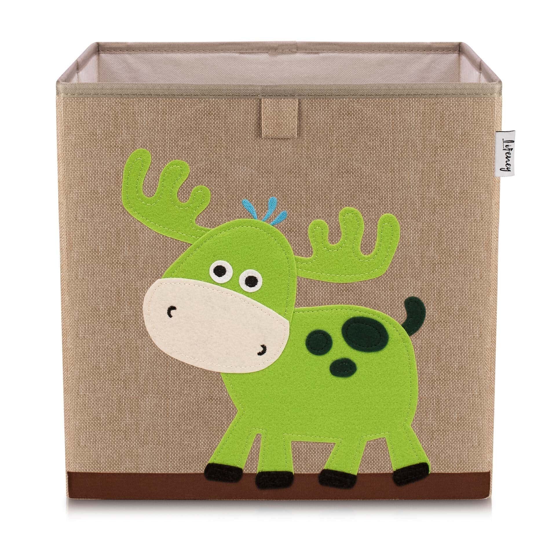 Oppbevaringsboks hjortemotiv brun 33x33x33 cm forfra