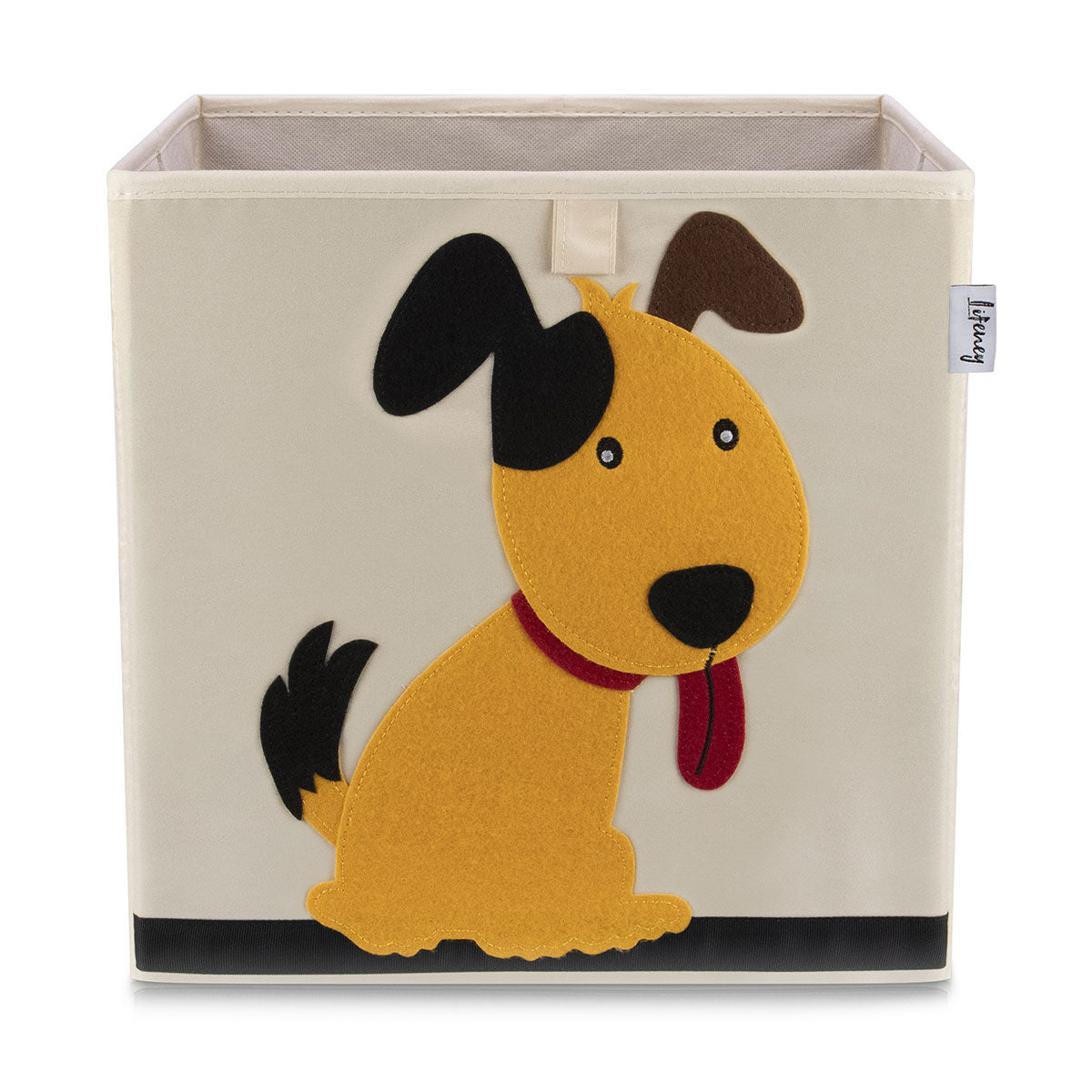 Oppbevaringsboks hund beige 33x33x33 cm forfra