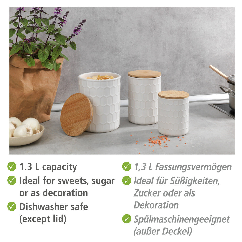 Detalj av bambuslokk på Oppbevaringsboks keramikk med bambuslokk 1,3 L Maya - Wenko