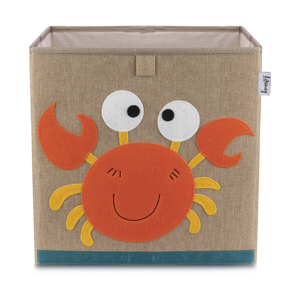 Oppbevaringsboks krabbe-motiv brun 33x33x33 cm forfra