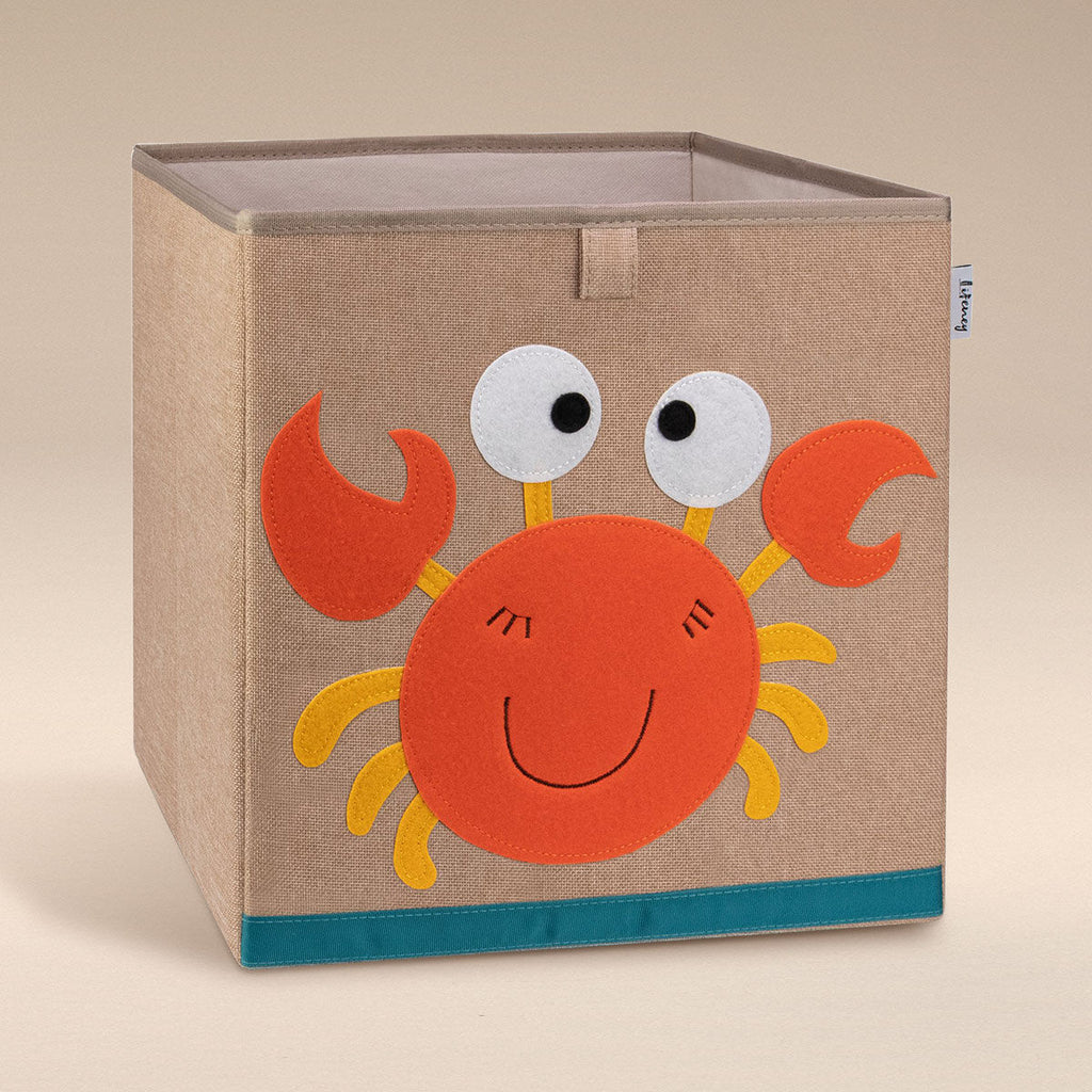 Oppbevaringsboks krabbe-motiv brun 33x33x33 cm detalj av mønster