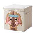 Oppbevaringsboks med lokk hundemotiv beige 33x33x33 cm forfra