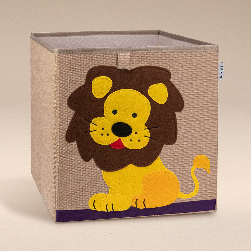 Oppbevaringsboks løve brun 33x33x33 cm bakside