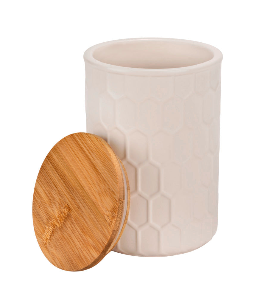 Oppbevaringsboks Maya 0,9 L keramikk med bambuslokk forfra