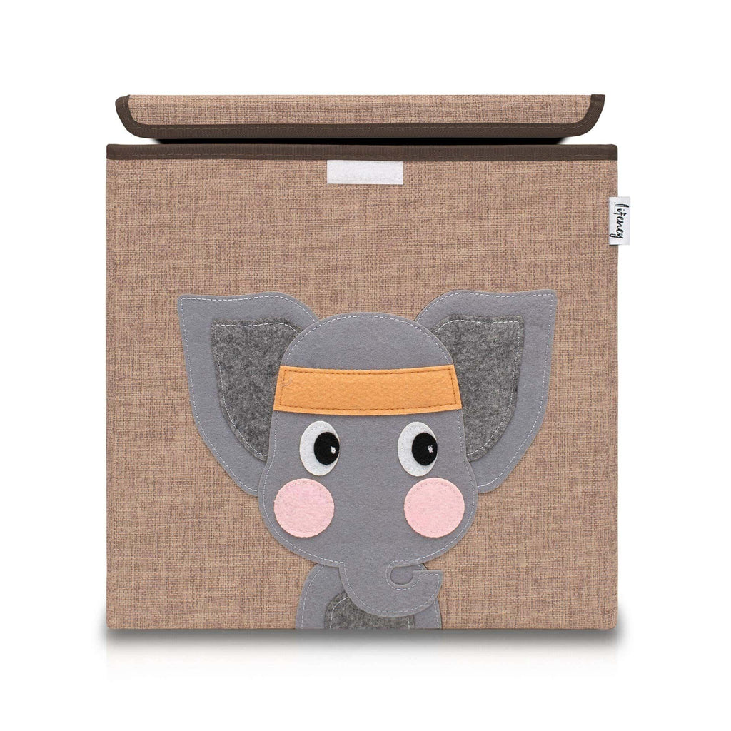 Oppbevaringsboks med lokk elefant brun 33x33x33 cm forfra